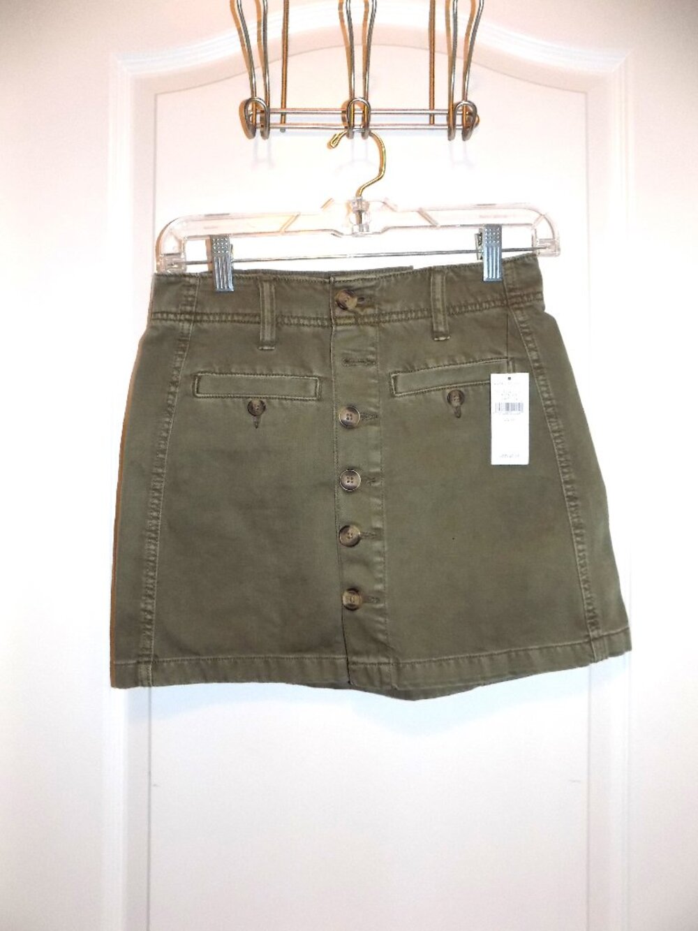 AMERICAN EAGLE Olive Green Army Denim Button Front Skirt Mini 00 NEW